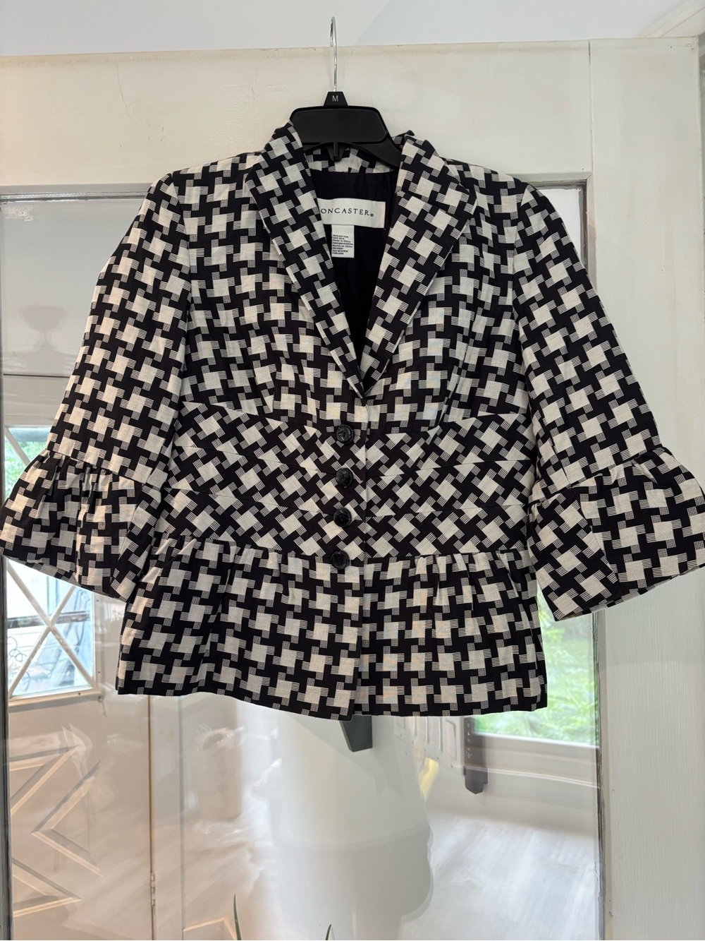 Doncaster Black and White Geometric Peplum Jacket